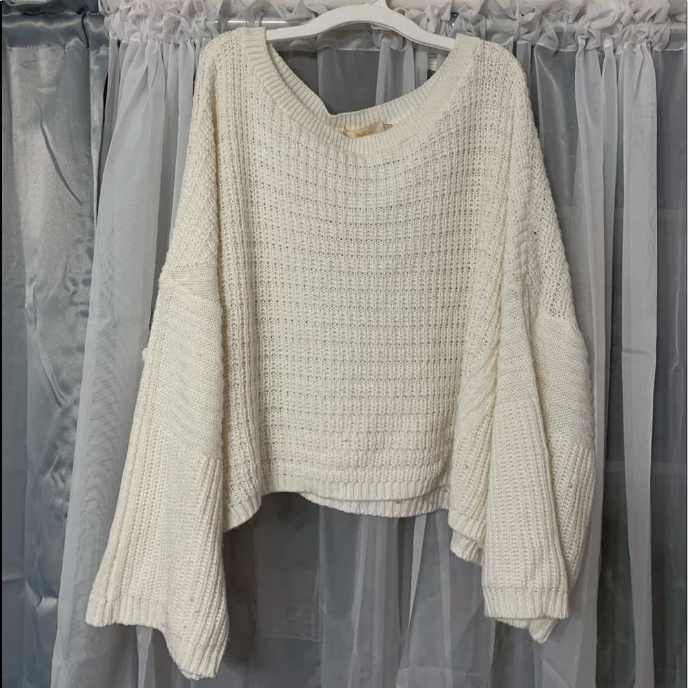White Cropped Flared Sleeves Sweater Tops